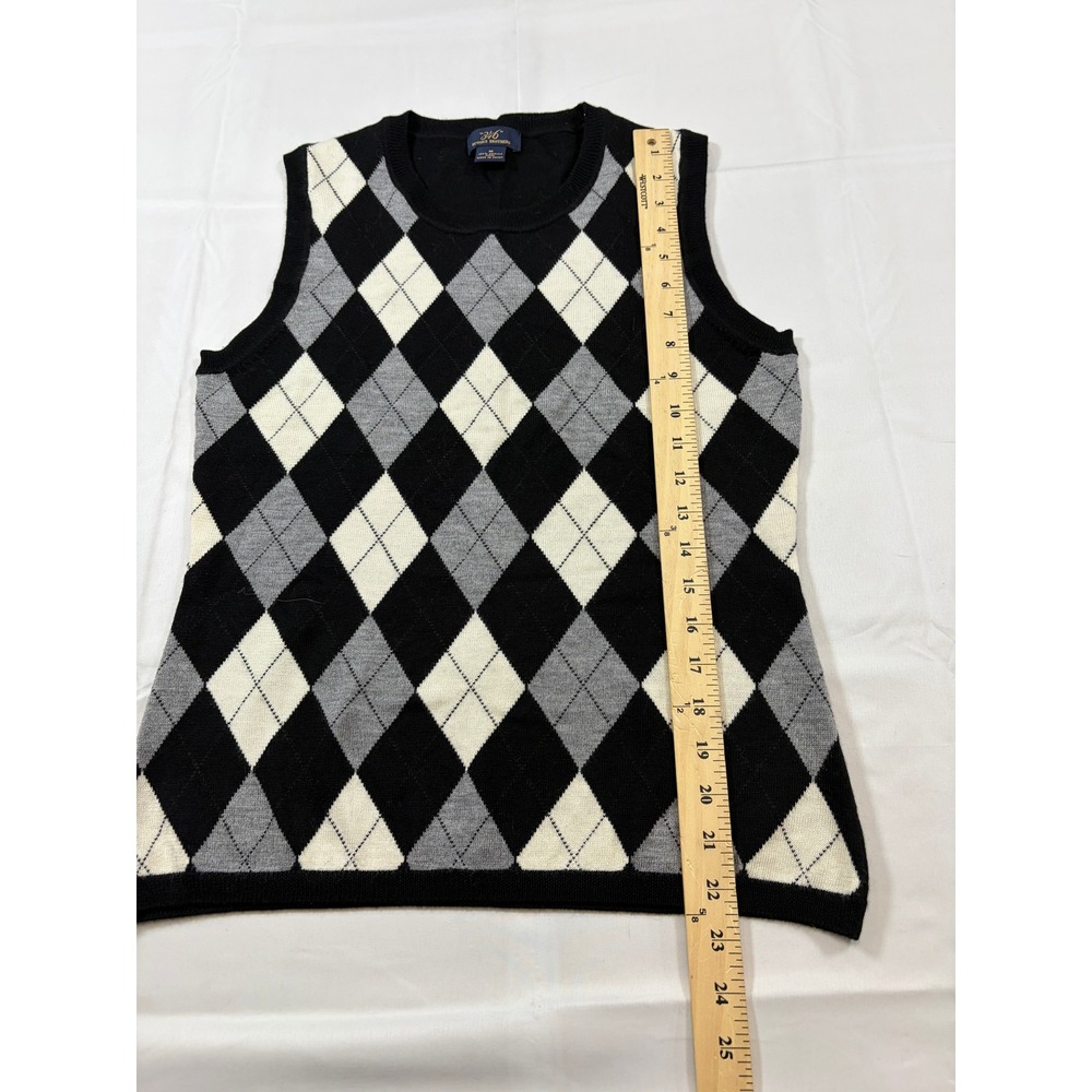 Brooks Brothers 346 M Black Argyle 100% Merino Wool Sleeveless Sweater Vest - Picture 6 of 7